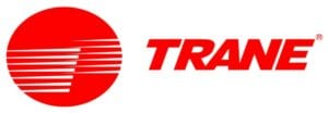 A red and white logo of trane.